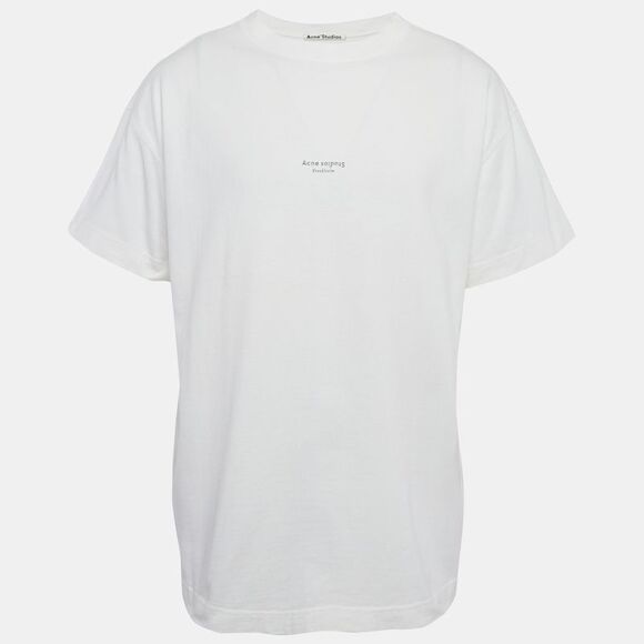 Acne Studios White Logo Print Cotton Crewneck T-Shirt M